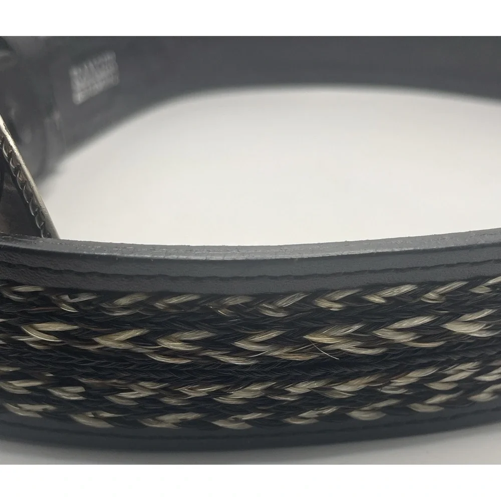 Ranger Belt Company Hand Tooled Black Leather Western Belt Men's Size 44 Braided